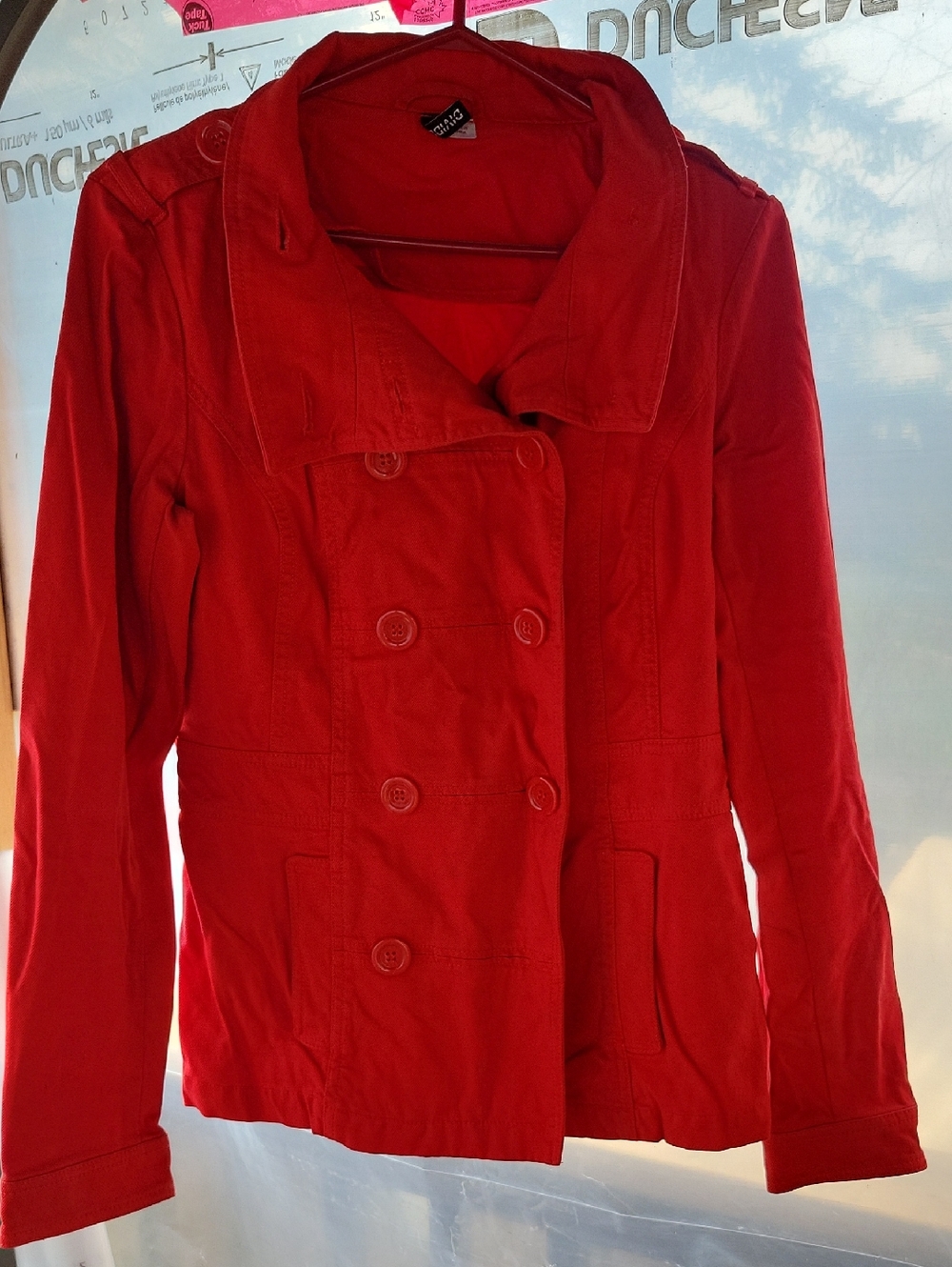 Divided Red Double-Breasted Jean Jacket